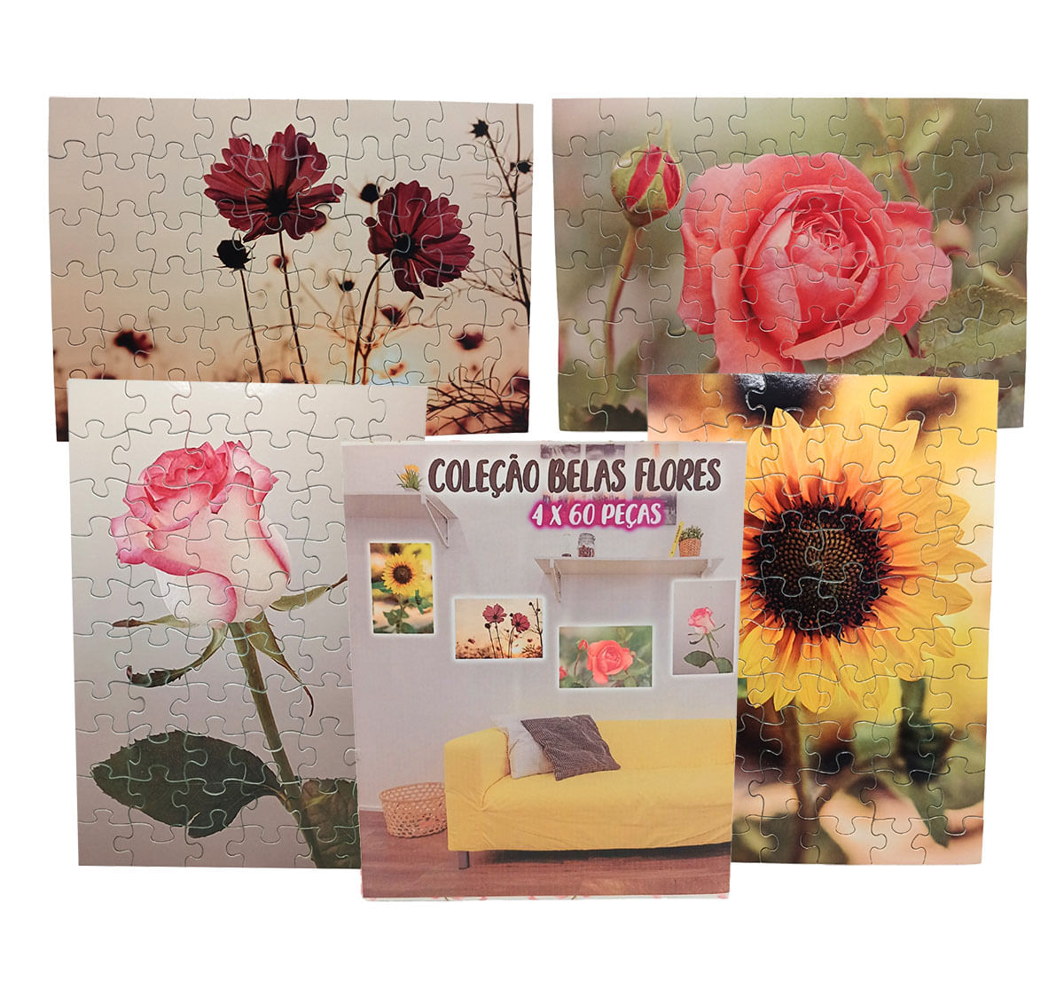 Kit 4 Quebra-Cabeças Relaxante Flores Floral 40 peças