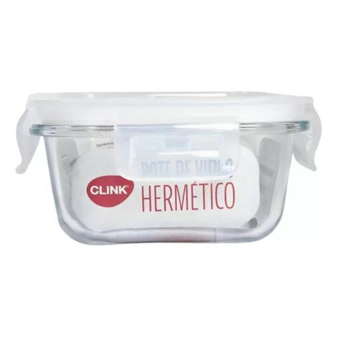 Pote Hermético Quadrado 525ml Em Vidro Com Tampa E Válvula 525ml