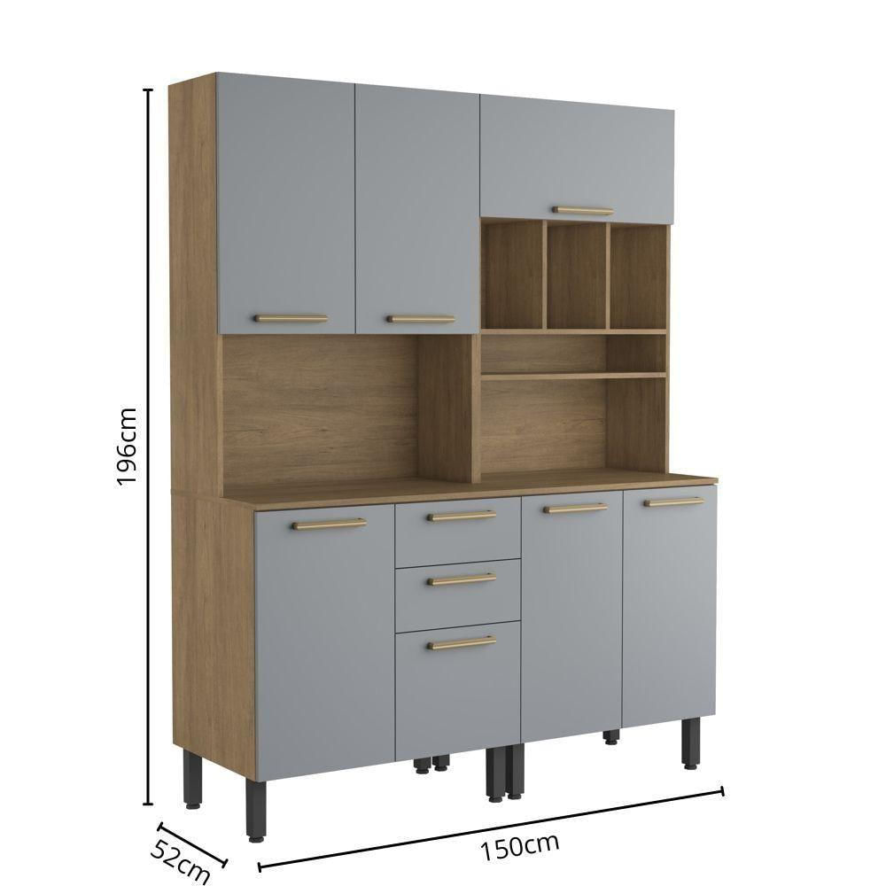 Cozinha Completa Compacta 150cm Grey Sky Axé Bertolini Cinza Carvalho