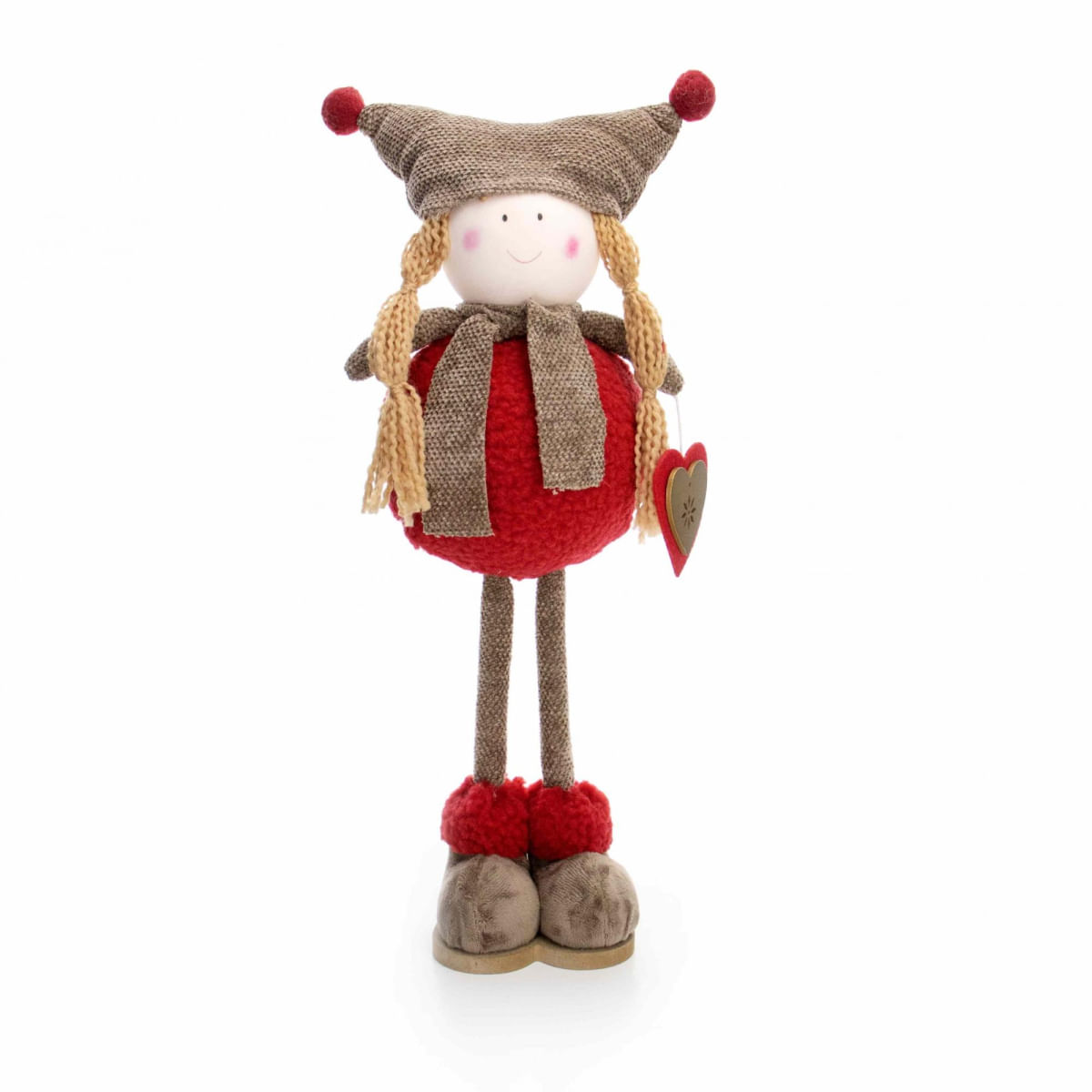 Boneco de Natal Menina em Pé Vermelho e Marrom 40 cm - D'Rossi