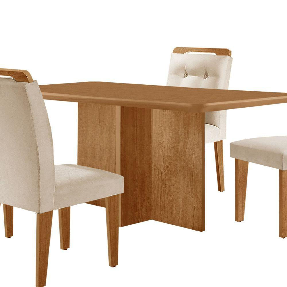 Mesa Olimpia 120 Mdf Com 4 Cadeiras Carol Veludo Creme Naturalle