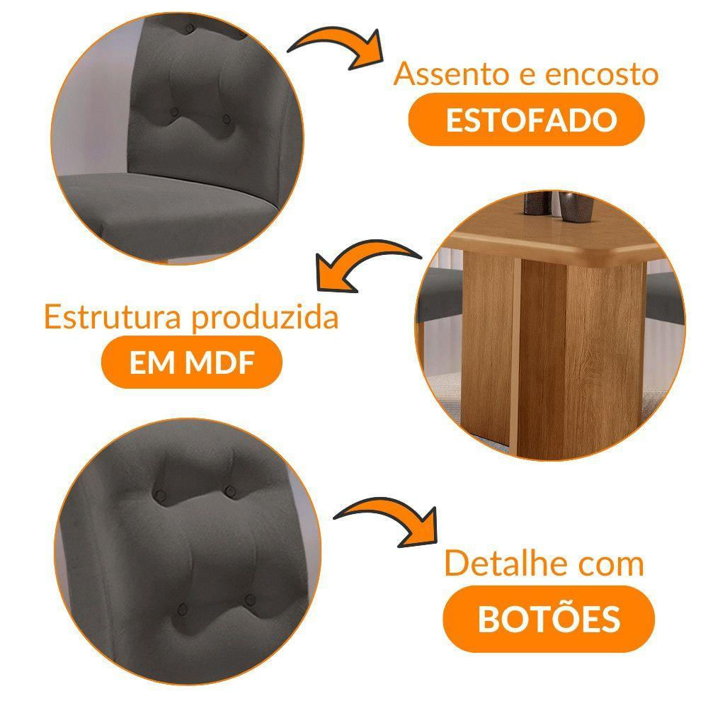 Mesa Olímpia 90cm Mdf Com 4 Cadeiras Carol Veludo Grafite Naturalle