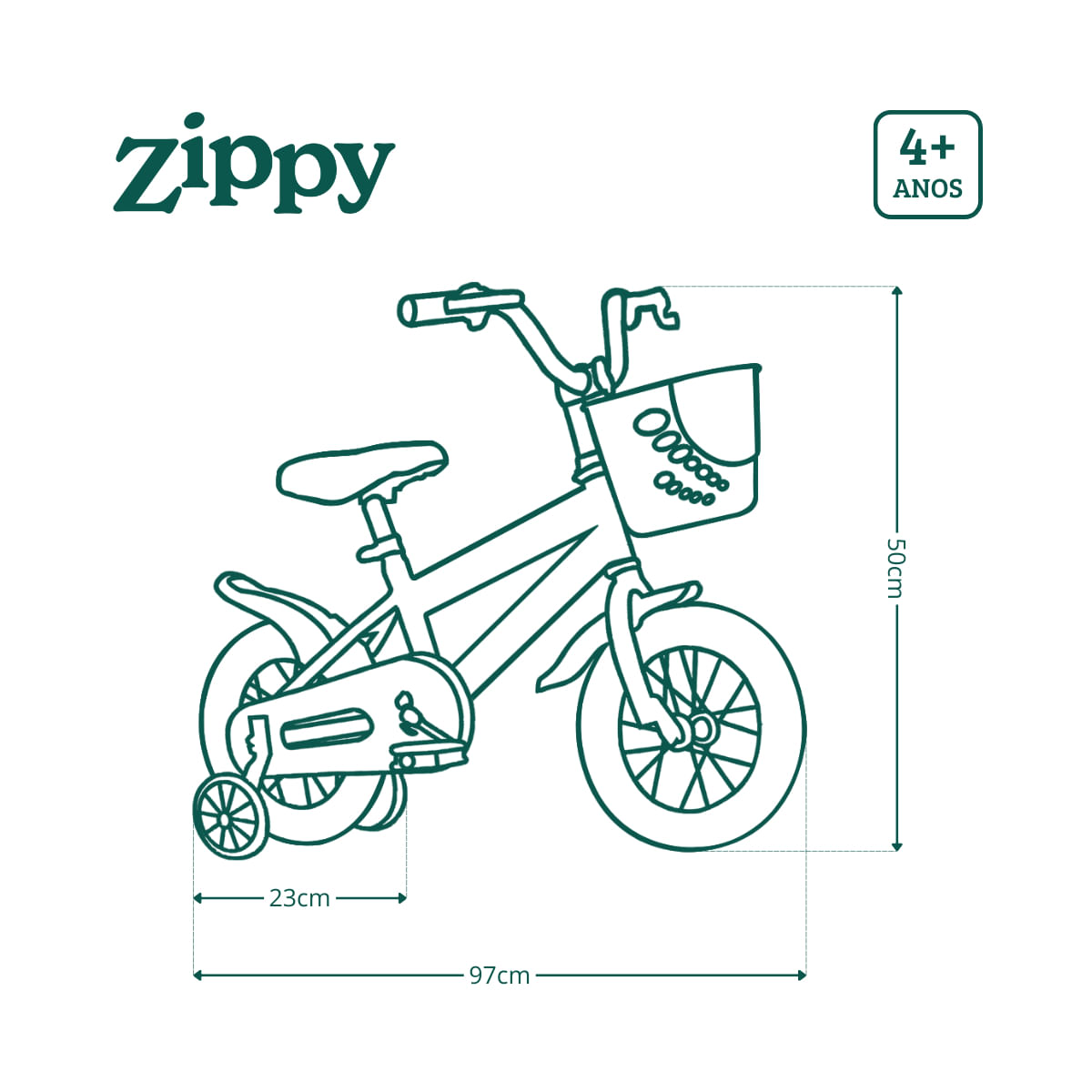 Bicicleta Infantil Aro 16 Com Rodinhas De Treinamento E Cestinha Bike Criança Menino Zippy Preto