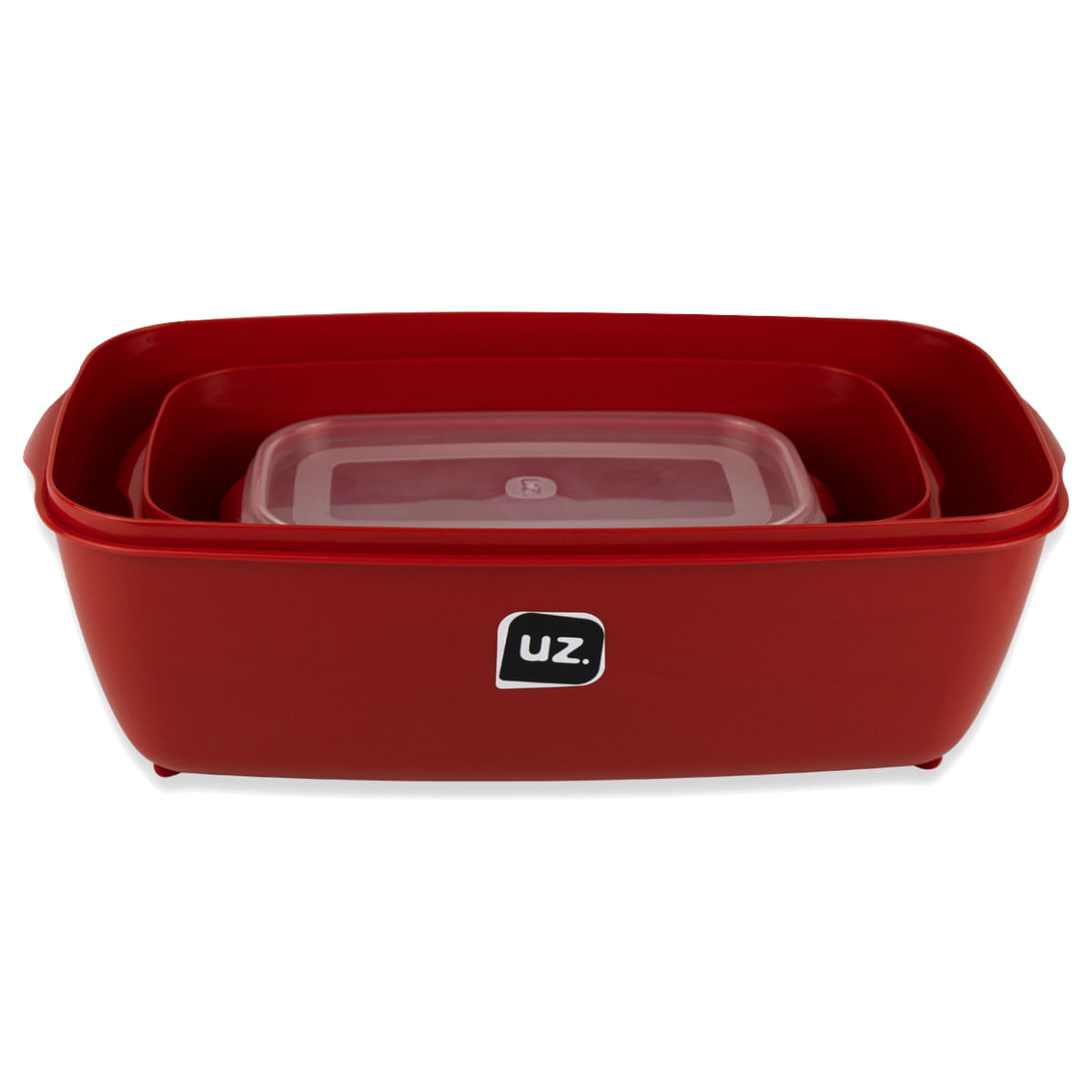 Kit 3 Potes Retangular Multiuso Vermelho Linha Color UZ Utilidades Vasilhas De Plástico Para Alimentos Com Tampa Transparente