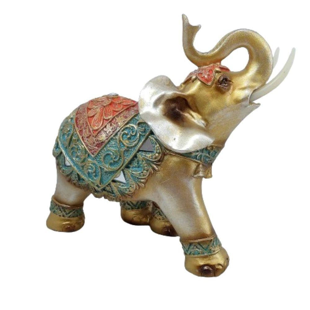 Elefante Decorativo Dourado Indiano Resina 15cm Altura