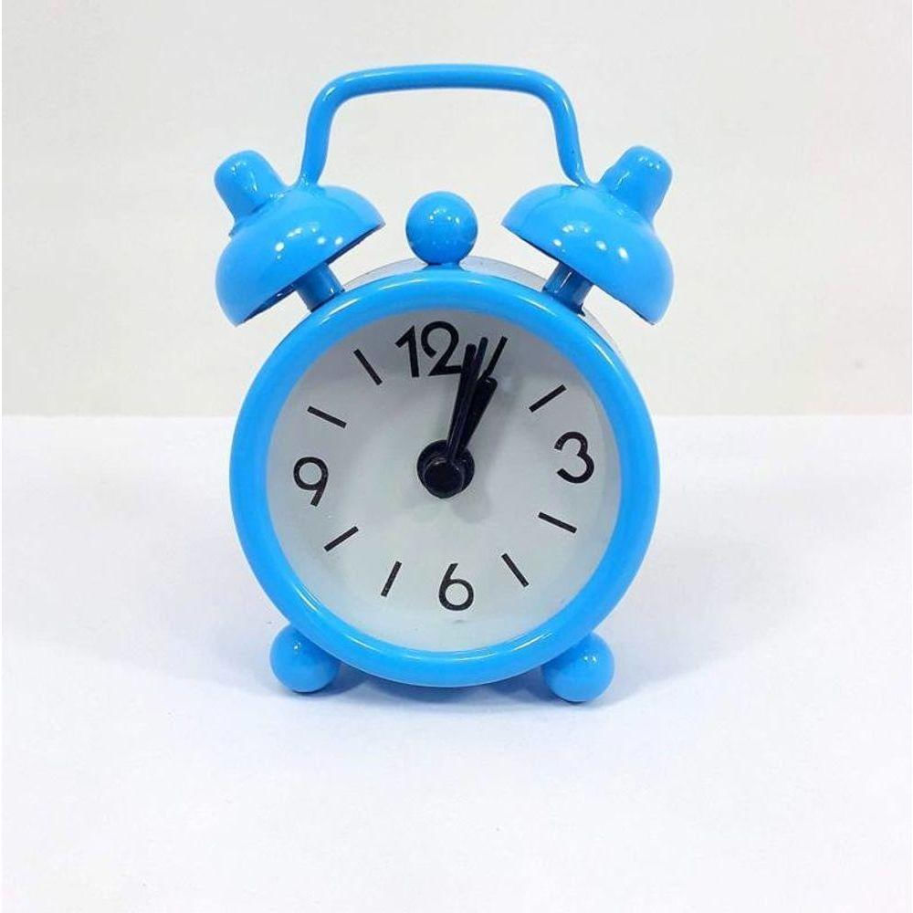 Mini Relógio Despertador 6 Cm Azul Com Alarme