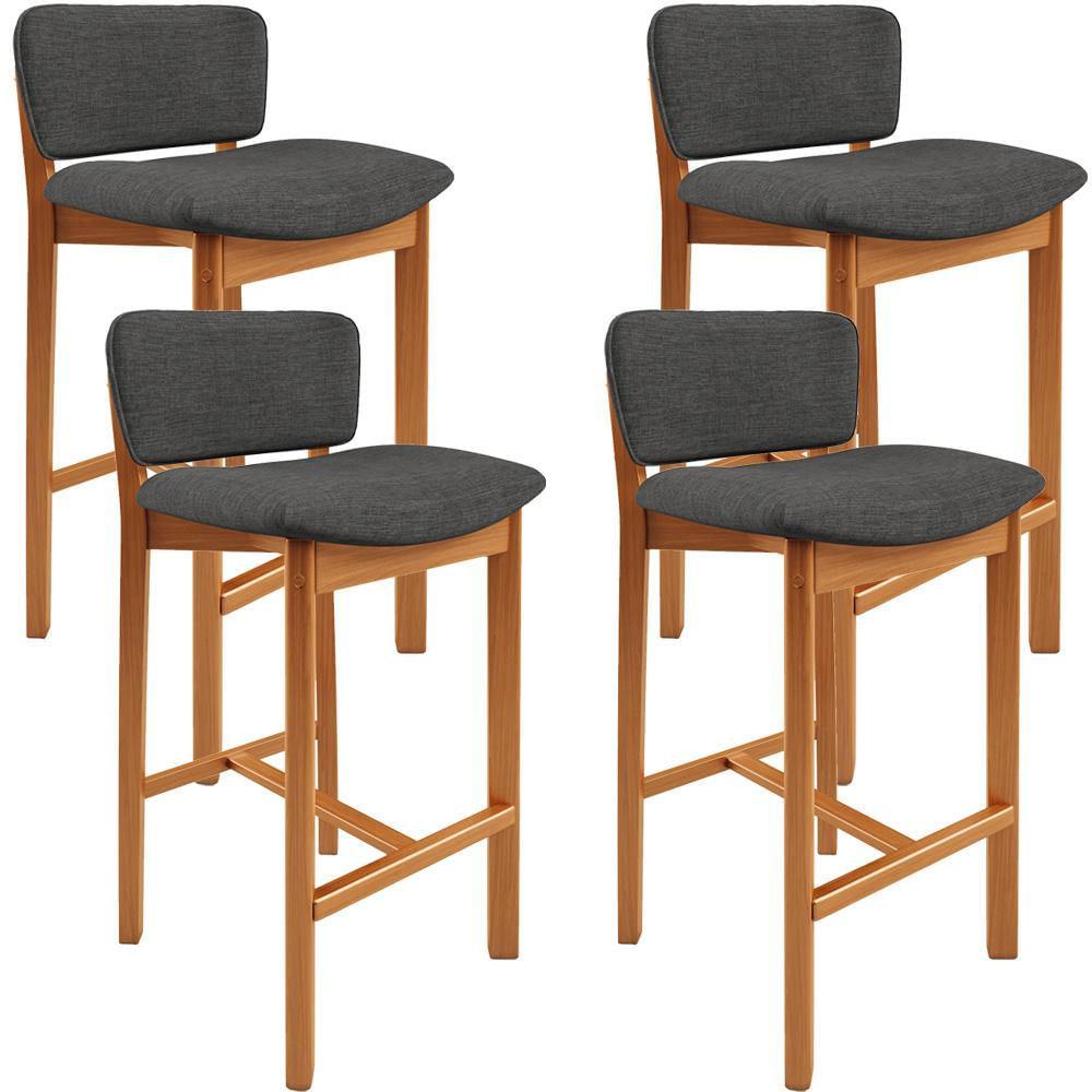 Kit 04 Banquetas Alta Para Cozinha Sala de Jantar Bar Dara L02 Linho Cinza Escuro - Lyam Decor