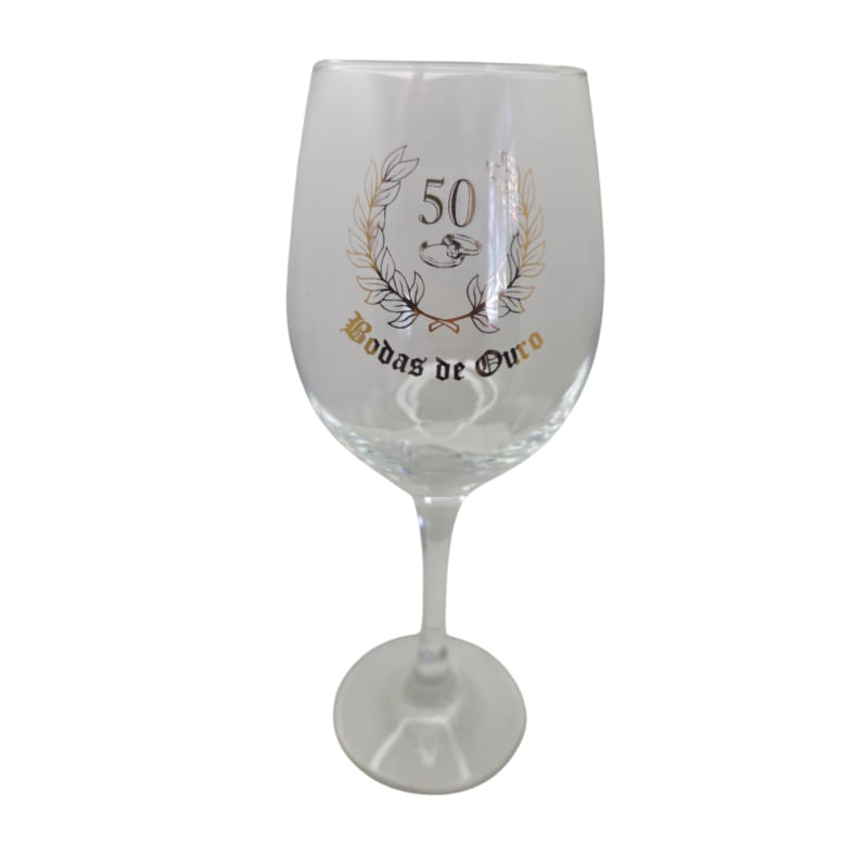 Taça Bodas de Ouro 50 anos Casal Cristal Personalizada Vinho