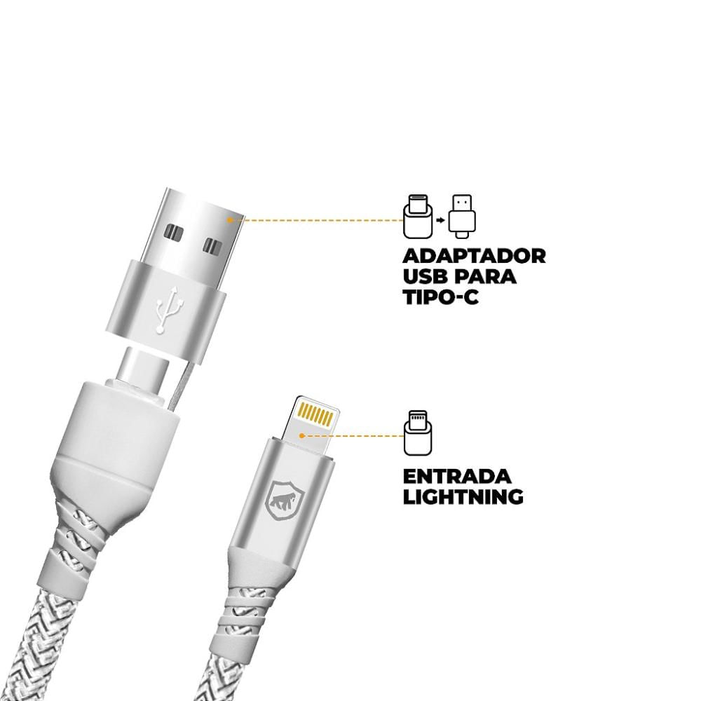 Cabo Thunder - Branco - Lightning / Tipo C / USB - 1M