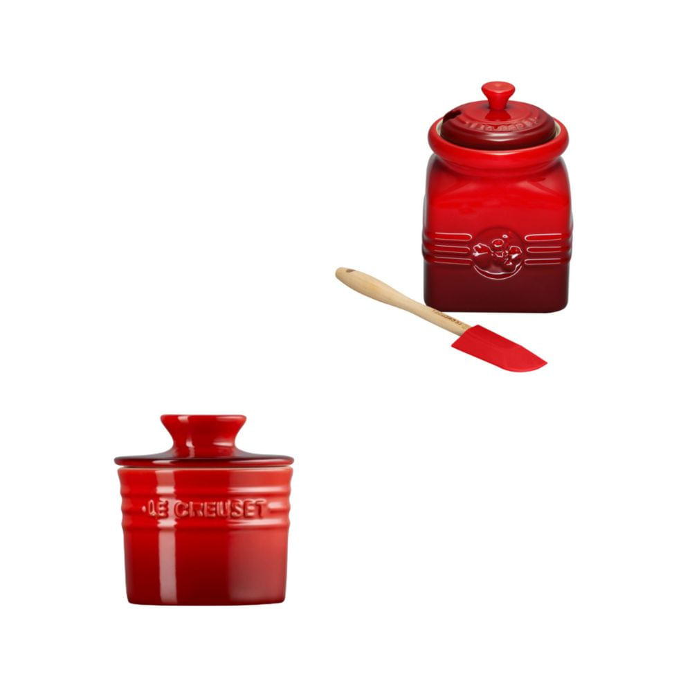 KIT LE CREUSET POTE PARA GELEIA E POTE PARA MANTEIGA EM CERÂMICA VERMELHO