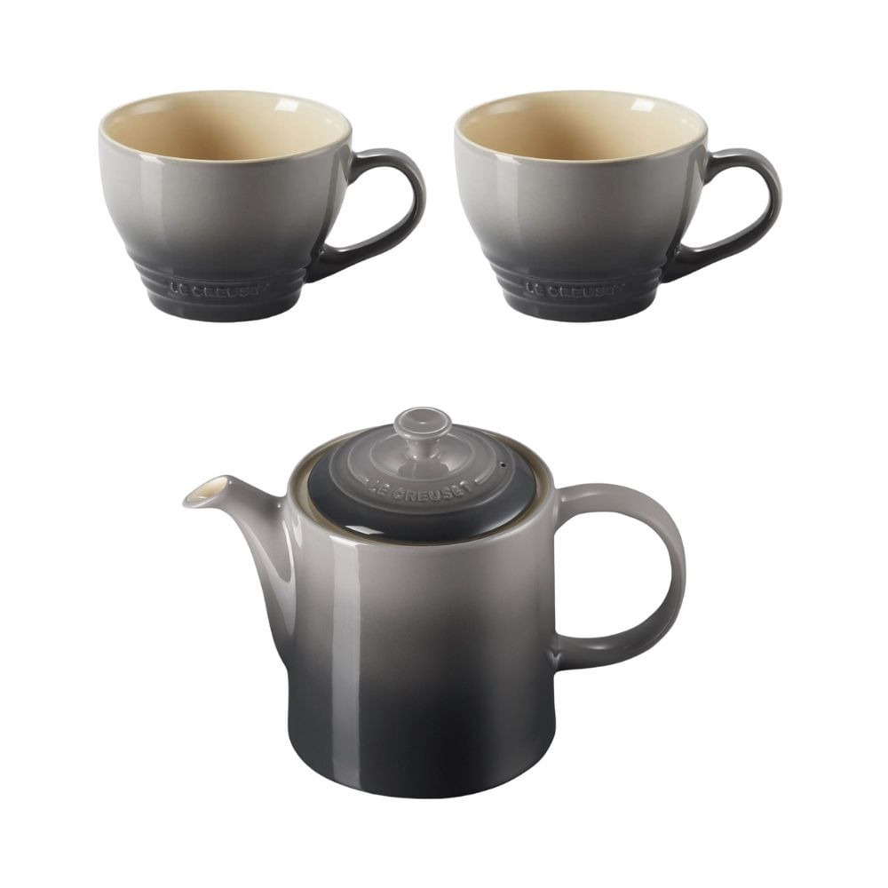 KIT LE CREUSET 2 CANECAS BISTRO 400ML E 1 BULE 1,3L CINZA FLINT