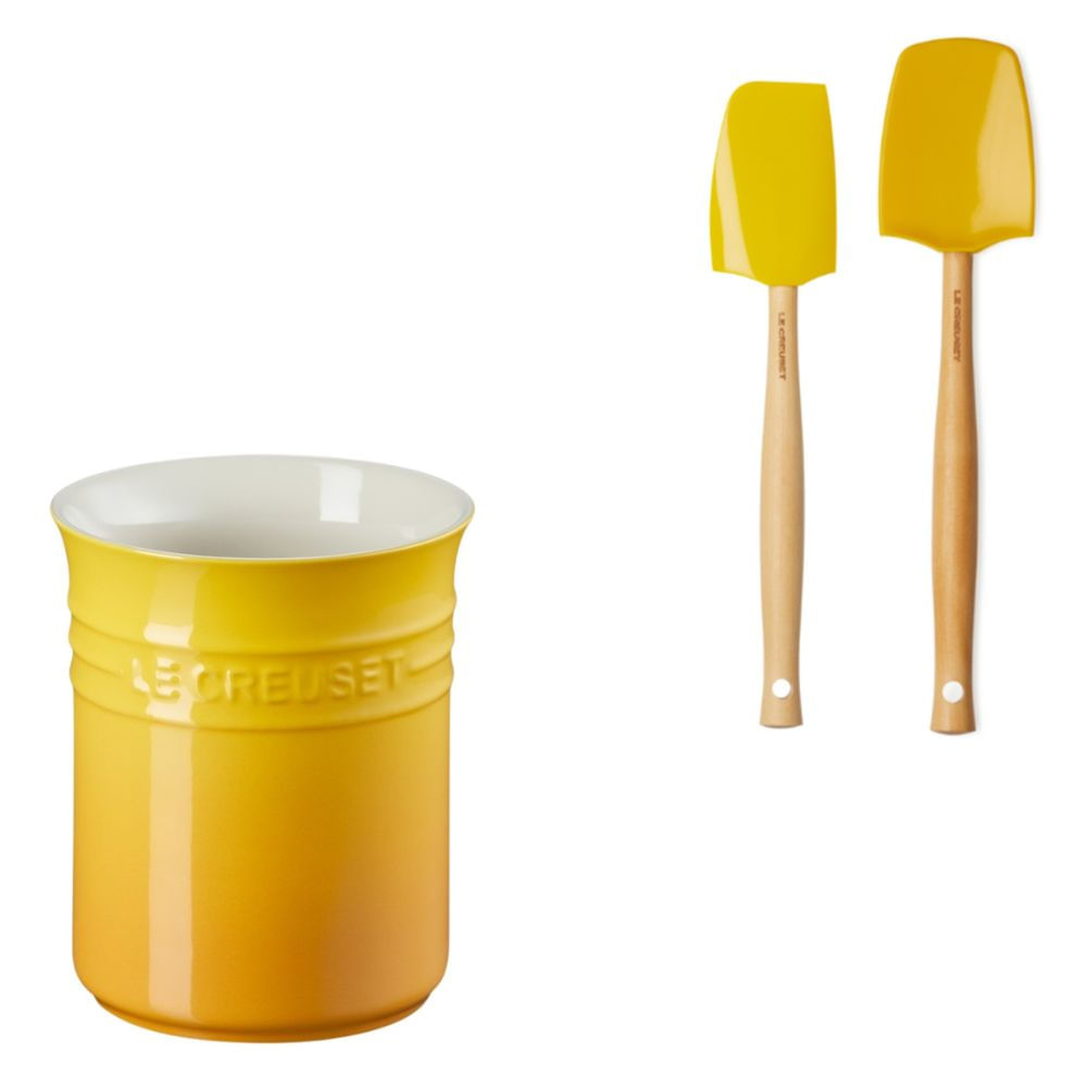 KIT LE CREUSET PORTA UTENSÍLIOS CLÁSSICO 1L E ESPATULAS CRAFT MULTIUSO E MEDIA AMARELO NECTAR