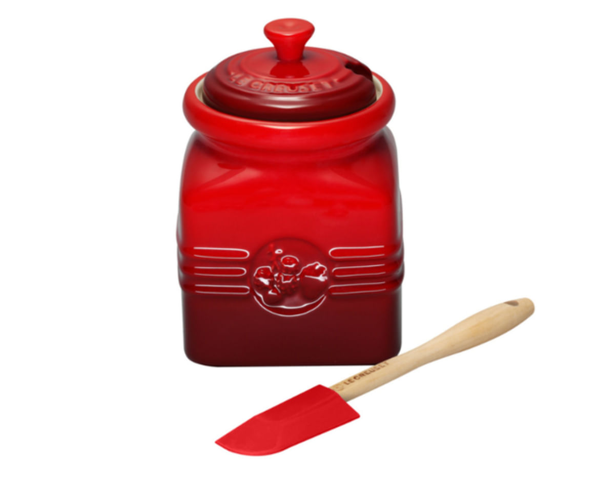 KIT LE CREUSET POTE PARA MOSTARDA AMARELO DIJON + POTE PARA GELEIA VERMELHO