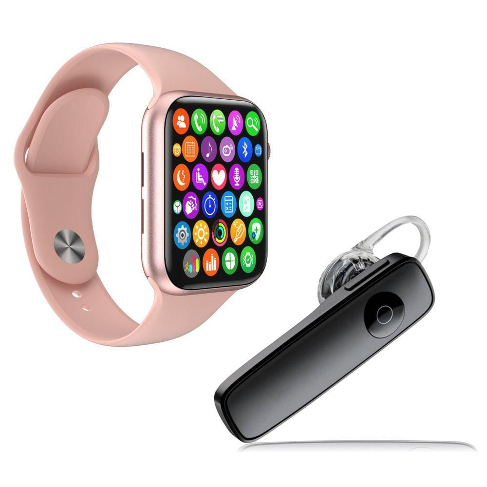 Kit 1 Smartwatch + 1 Fone Bt Estéreo Headset Rosa+Preto