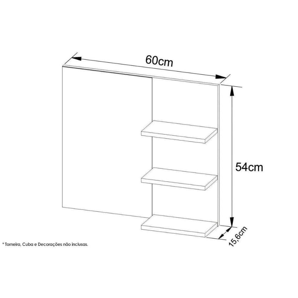 Conjunto De Banheiro Armário C- Espelho Bn3608 E Balcão Suspenso Bn3606 S-cuba Pia 60cm Cor Amêndoa - Tecno Mobili