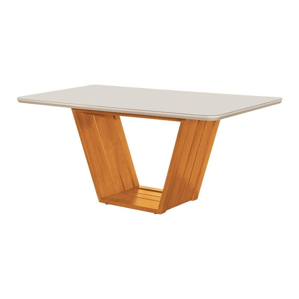 Conjunto De Mesa Safira Tampo Vidro 6 Cadeiras Bege Madeira