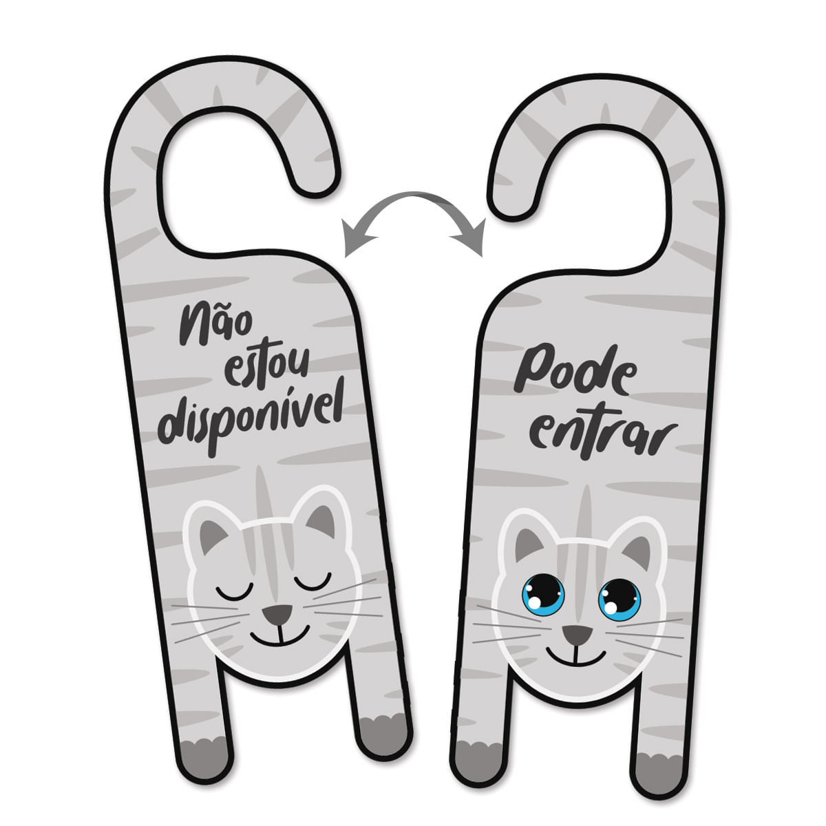 Aviso de Porta Infantil - Animais - Gato Cinza