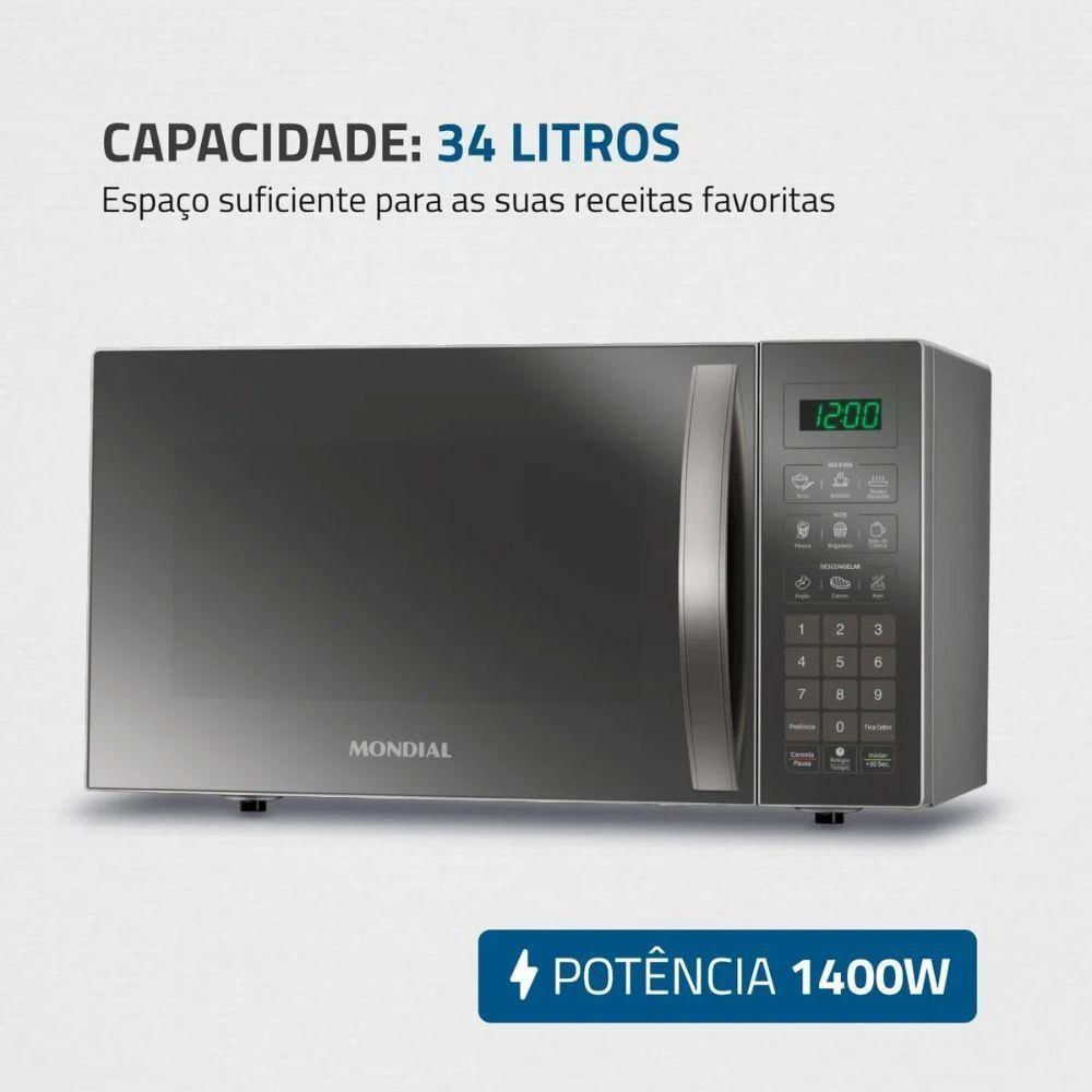 Micro-ondas Mondial 34 Litros 1.400w Espelhado Prata 220V