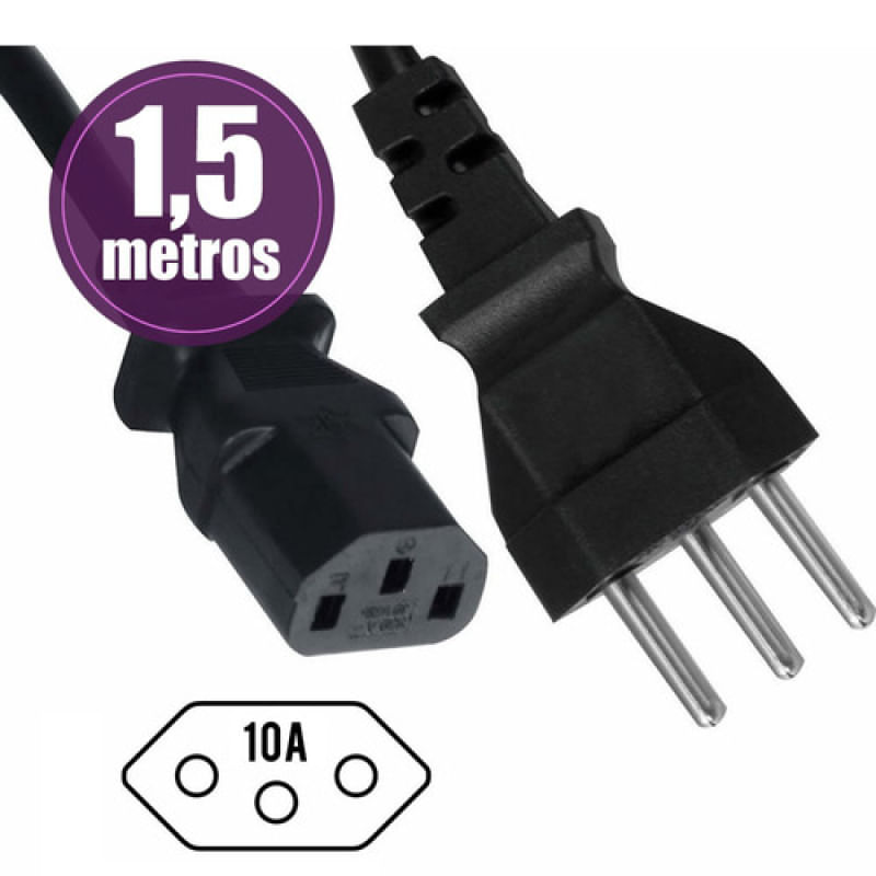 Cabo De Força Novo Para Fonte Atx 400w 3x0,75mm Inmetro 1.5m