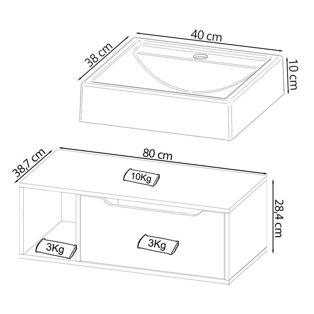 Conjunto 4 Peças Para Banheiro Bn3600x43x44x45 Amendoa Branco Tecno Mobili Amendoa Branco