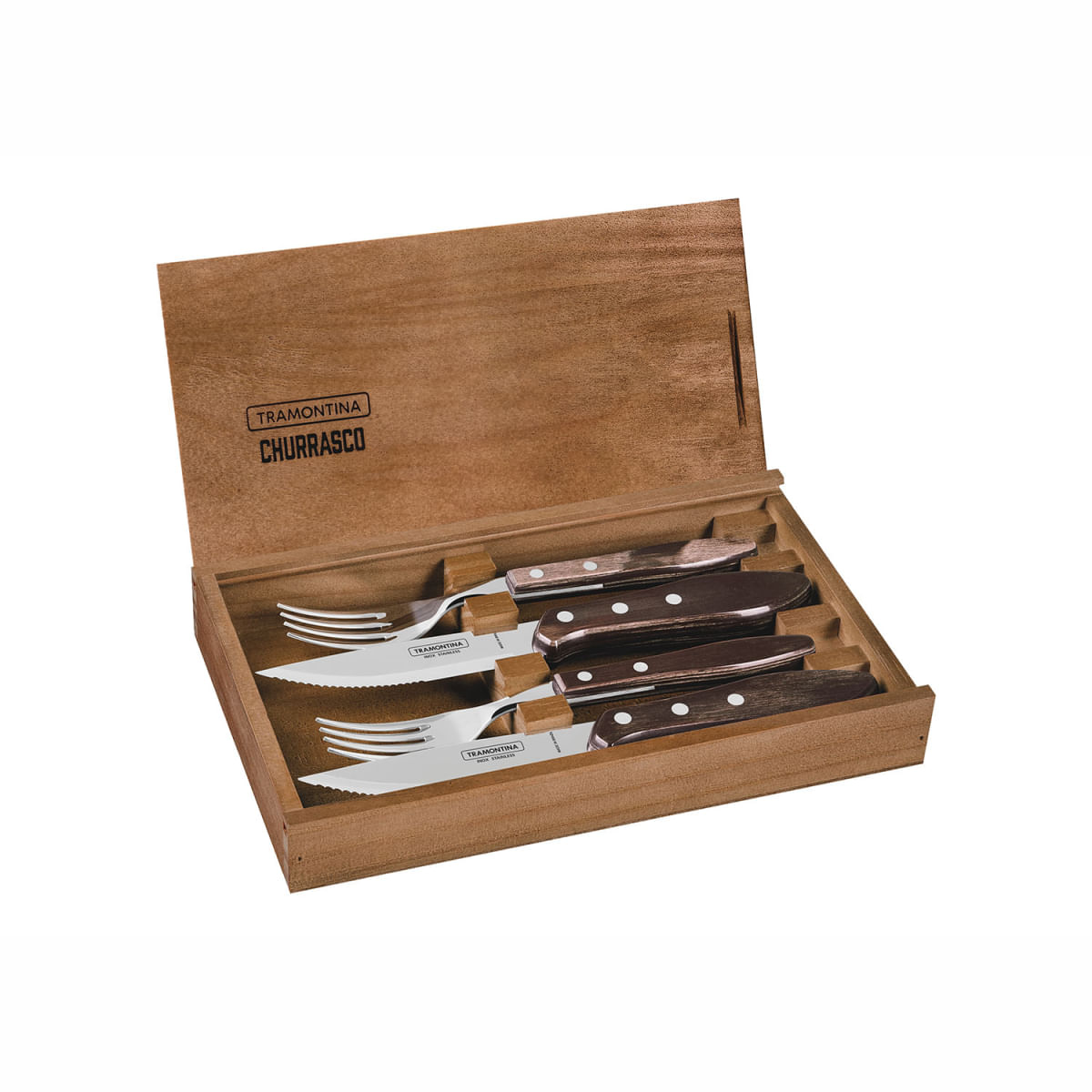 Conjunto De Talheres Para Churrasco Em Aço Inox Jumbo 5" Polywood Castanho 4pçs - Tramontina