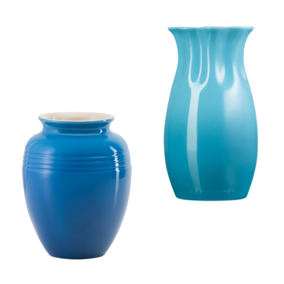 KIT LE CREUSET VASO FLOWER AZUL CARIBE E VASO CLÁSSICO 15CM AZUL MARSEILLE