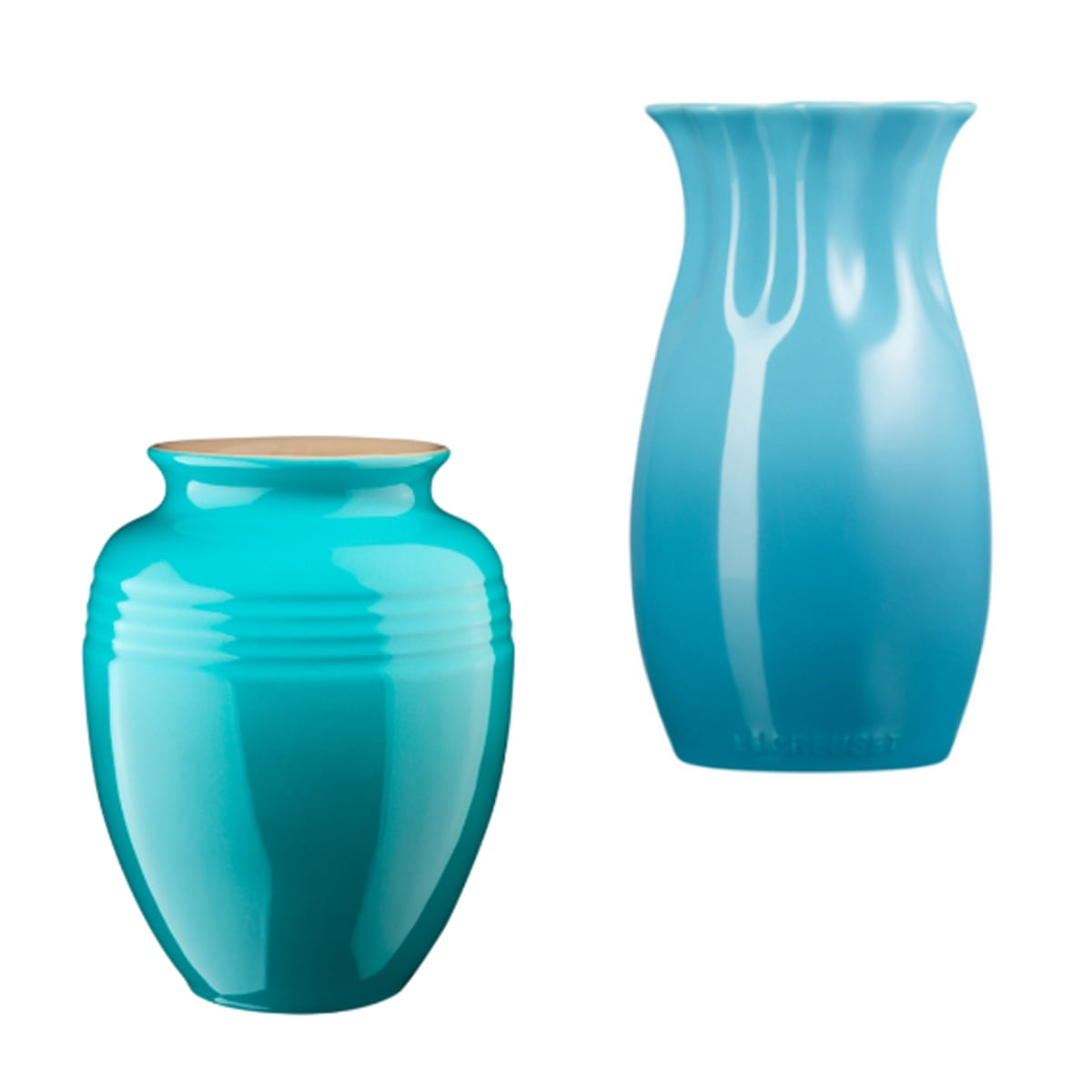 KIT LE CREUSET VASO FLOWER E VASO CLÁSSICO 15CM AZUL CARIBE