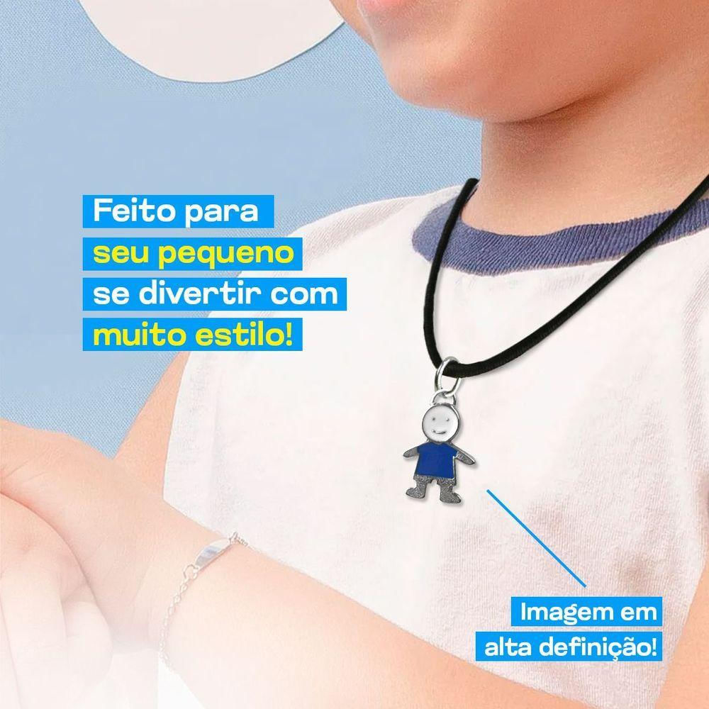 Colar Infantil Cordão + Pingente Criança Menino Premium Moda Ajustavel Azul Presente Unissex