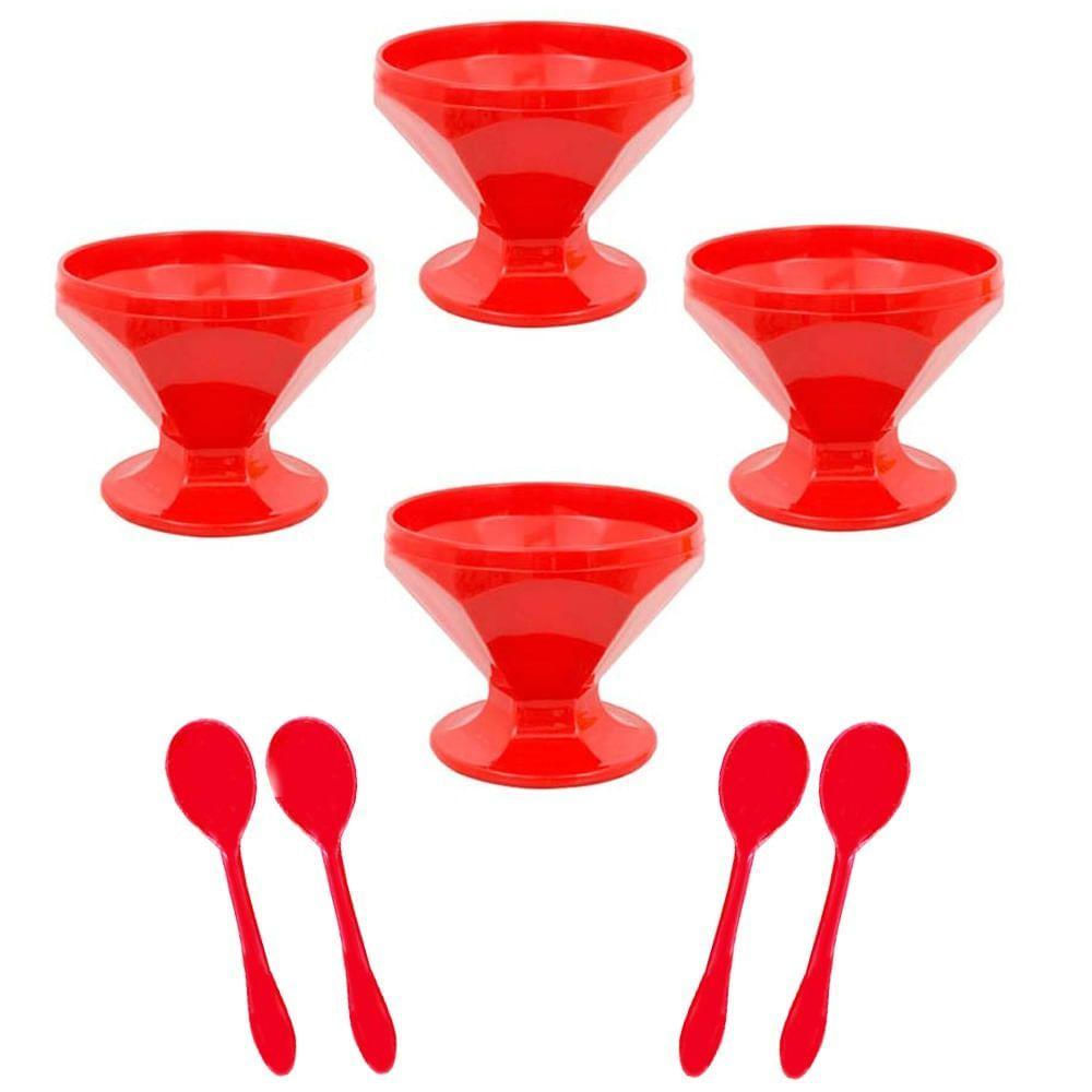 Kit Taça De Sobremesa Com 4 Taças De Sobremesa 150ml + 4 Colheres Vermelho Em Polipropileno Linha Tropical Vem