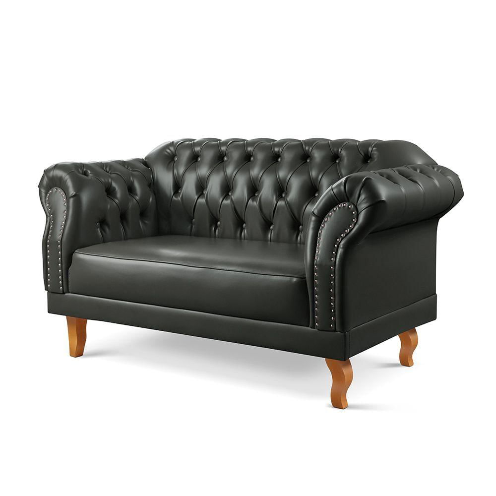 Sofá Duque Chesterfield 2 Lugares couro Ecológico Preto 300