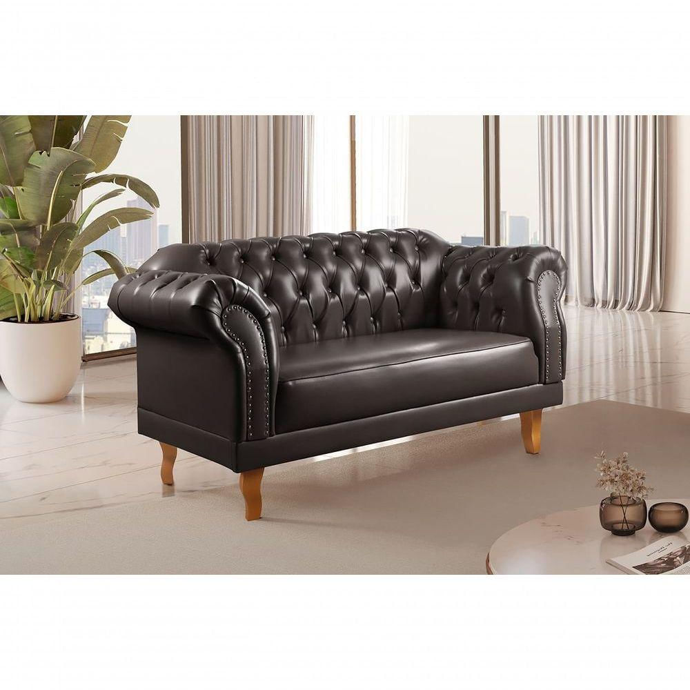 Sofá Duque Chesterfield 2 Lugares couro Ecológico Preto 300