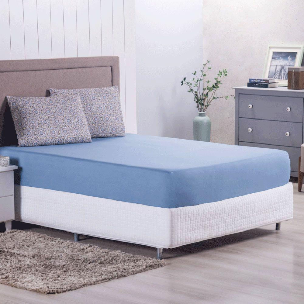 Jogo Cama Lençol Verace King Percal 300 Fios C/ Fronhas Estampadas 3 Peças - Azul