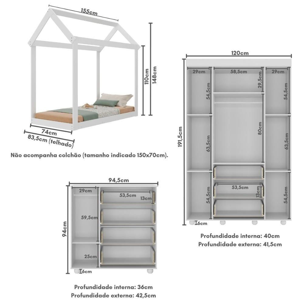 Quarto Infantil Com Cama Montessoriana Pimpolho Multimóveis Mx4269 Branco