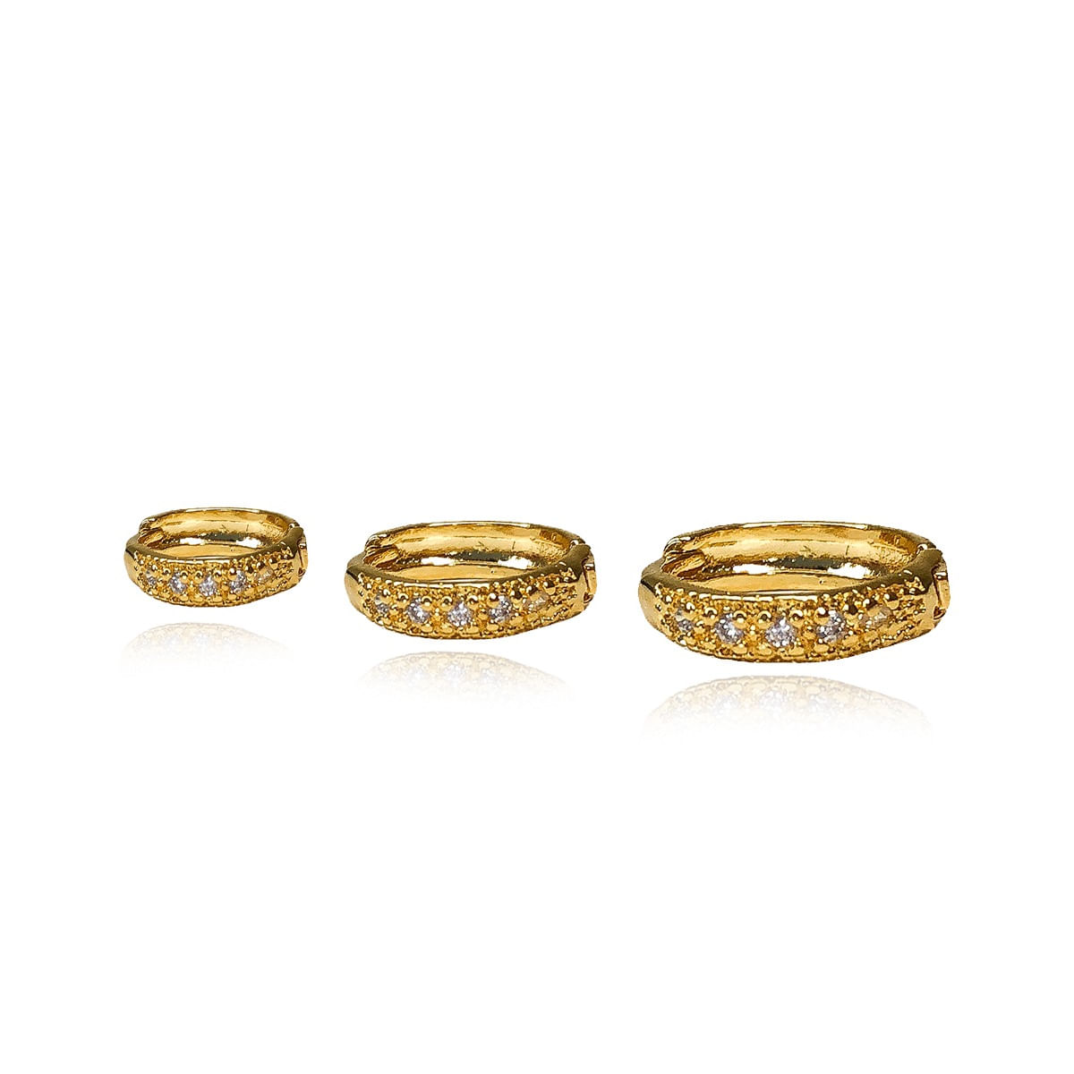 Brincos Trio De Argolinhas Com Zirconia Folheado Em Ouro 18k