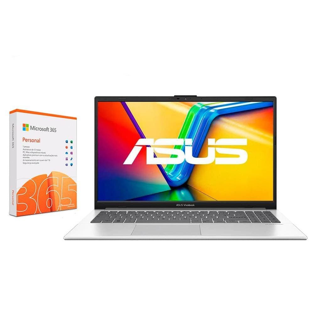 Notebook ASUS Vivobook Go 15 Intel Core i3 N305 8GB RAM 256GB SSD Tela LED Full HD 15,6 Windows 11 Home + Microsoft 365 Personal 1TB Prata / Bivolt