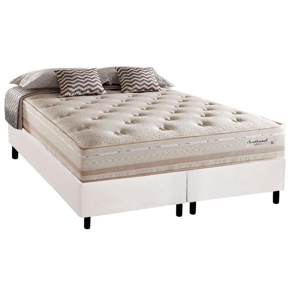 Cama Box Queen: Colchão Molas Herval Maxspring Scotland + Base Crc Courano White(158X198)