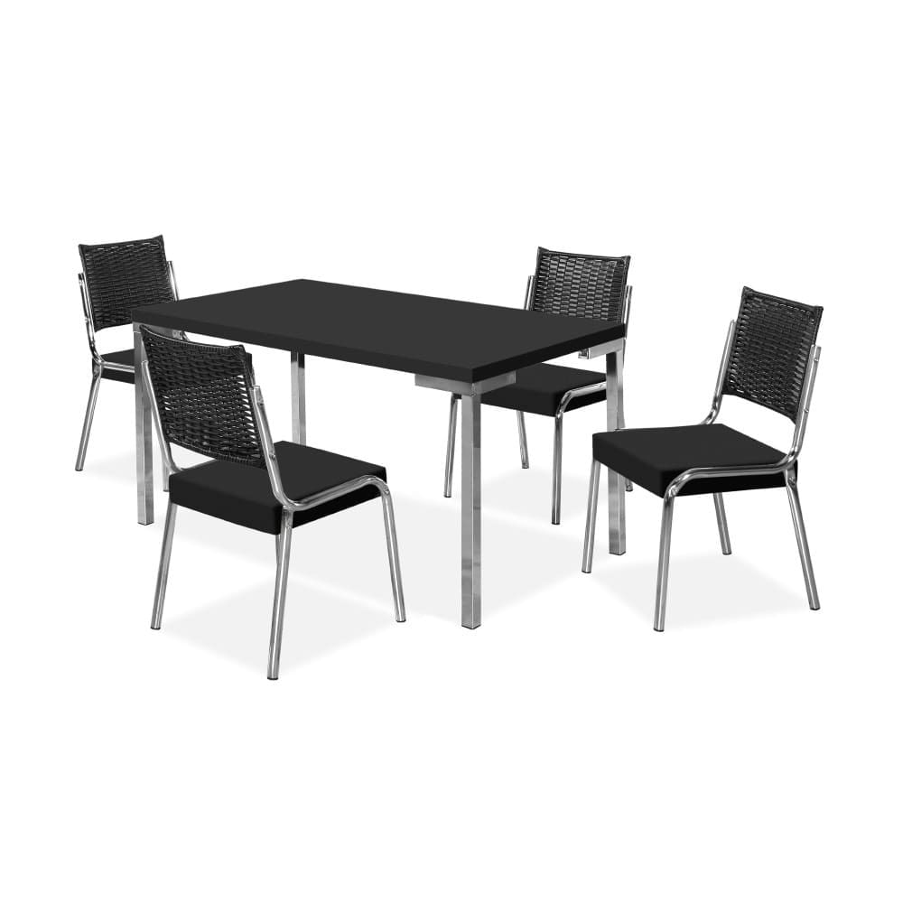 Mesa de Jantar Aço Nobre Kansas com 4 Cadeiras Preto