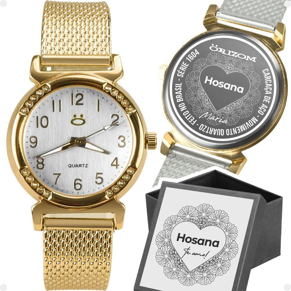 Relogio Feminino Silicone Dourado Banhado Inox Aço + Caixa Moda Presente Personalize Social Casual