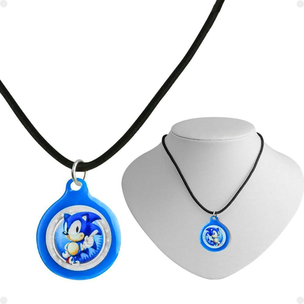 Colar Menino Infantil + Pingente Sonic Qualidade Premium Presente Criança Ajustavel Vermelho Azul