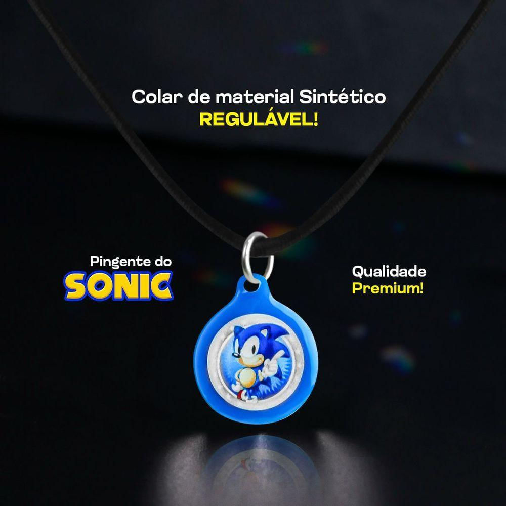 Colar Menino Infantil + Pingente Sonic Qualidade Premium Presente Criança Ajustavel Vermelho Azul