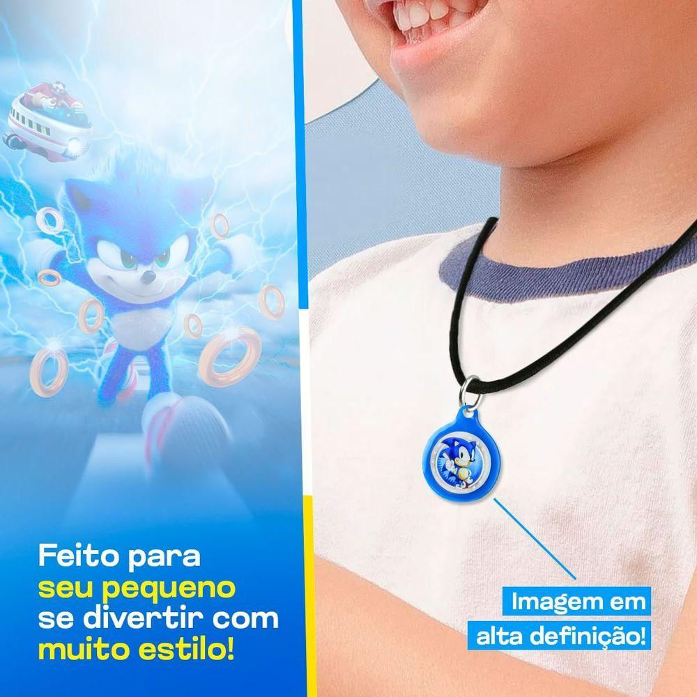 Colar Menino Infantil + Pingente Sonic Qualidade Premium Presente Criança Ajustavel Vermelho Azul