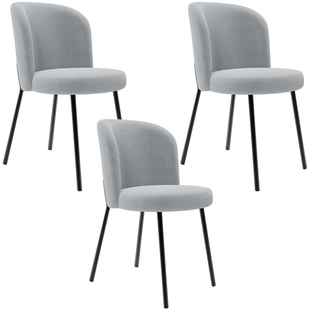Kit 3 Cadeiras Sala de Jantar Estofada Gavi L02 Bouclê Cinza - Lyam Decor