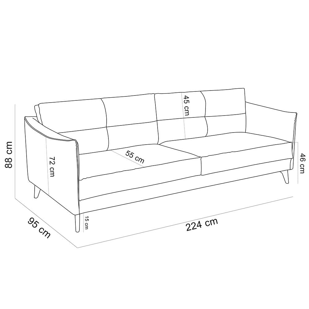 Sofá 3 Lugares Para Sala de Estar Living 224cm Oásis T03 Couro Soft Mel - Lyam Decor