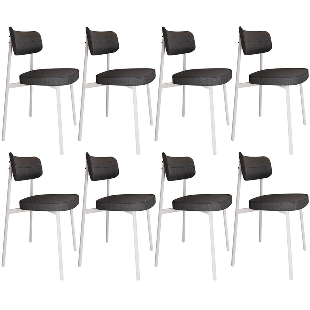 Kit 08 Cadeiras Estofada Para Sala de Jantar Astrid Branco C01 Linho Preto - Lyam Decor