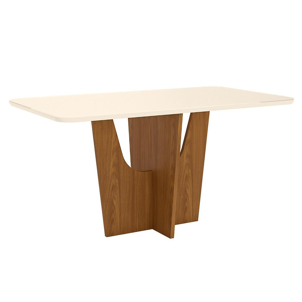 Mesa de Jantar Retangular com Tampo de Vidro Danielly I Off White e Nature 160 cm