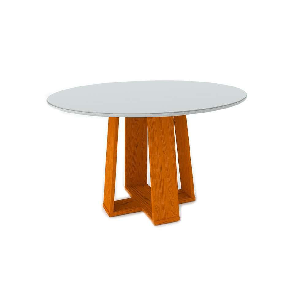 Mesa de Jantar Redonda com Tampo de Vidro Isabela Ipê e Off White 135 cm