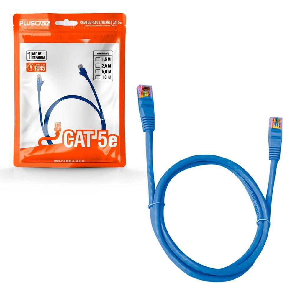 Cabo De Rede Pluscable Pc-ethu25bl, Cat5e, 2.5m, Conectores Rj45, Pvc, Azul