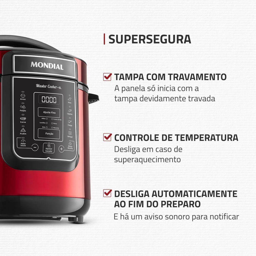 Panela de Pressão Elétrica Digital 6L Mondial Vermelho/Inox PE-60-6L-RI 127V/60HZ