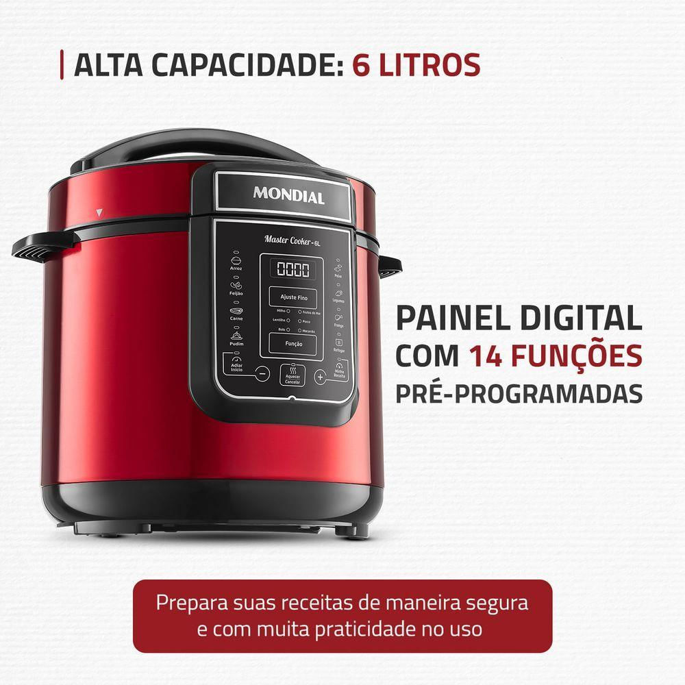 Panela de Pressão Elétrica Digital 6L Mondial Vermelho/Inox PE-60-6L-RI 127V/60HZ