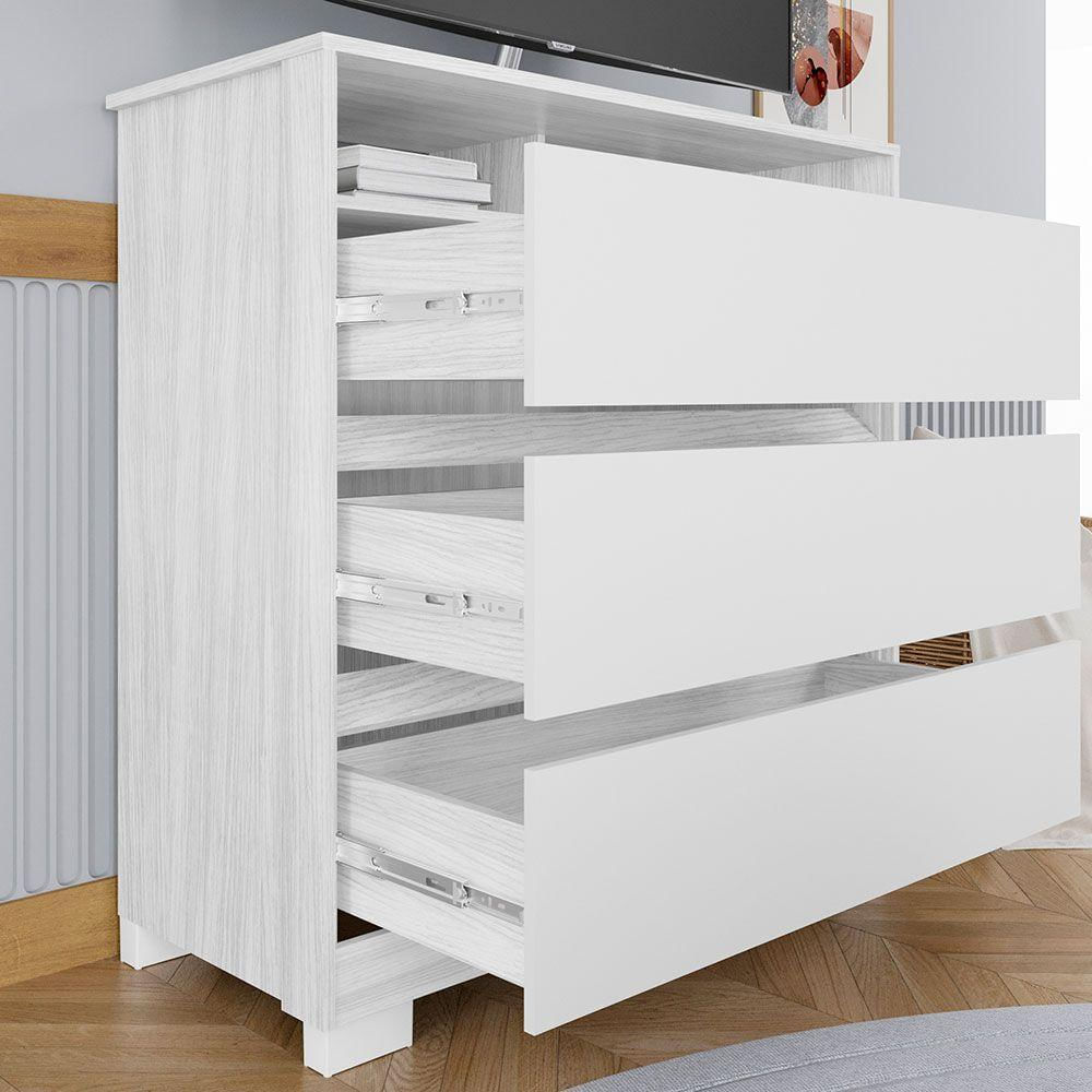 Cômoda Rack Para Quarto 3 Gavetas Atlas Branco - Pallazio